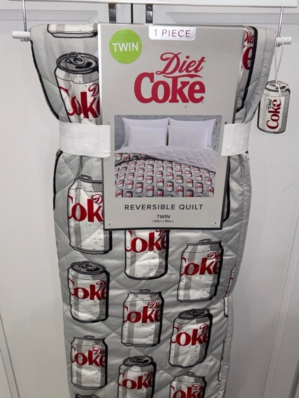Diet Coke Cans Twin Reversible Quilt in Gray and Red 66”x86”